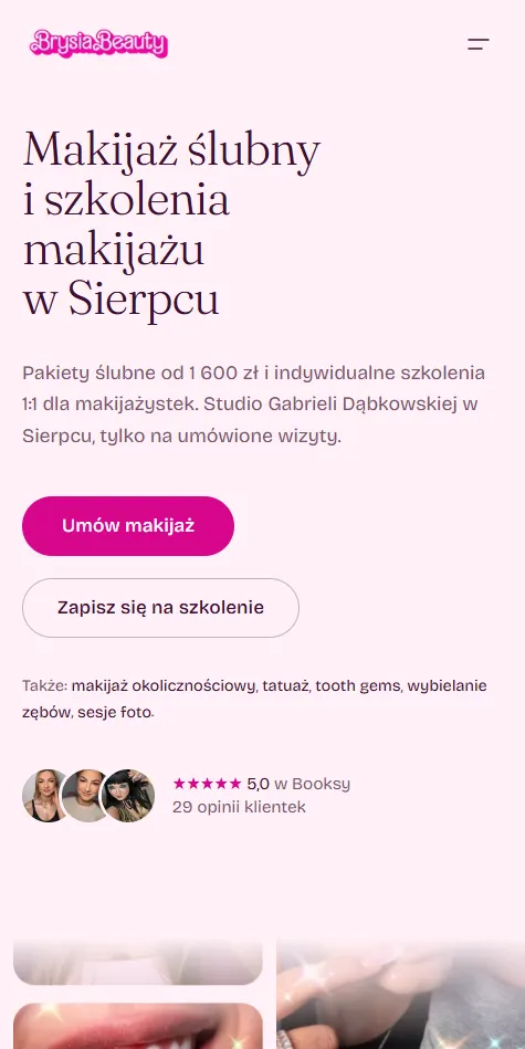 Strona Brysia Beauty na telefonie