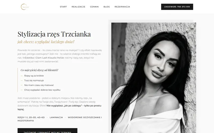 Zrzut ekranu strony Estetika i Glam Lash