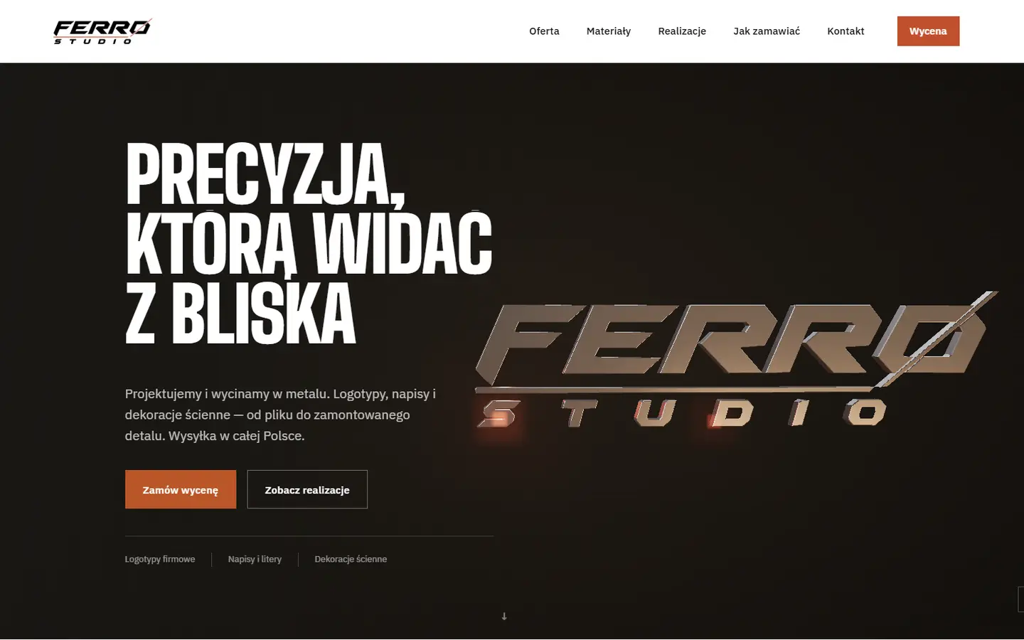 Strona pracowni Ferro Studio, realizacja Novamarka