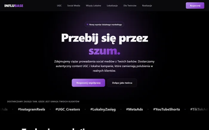 Zrzut ekranu strony Influbase