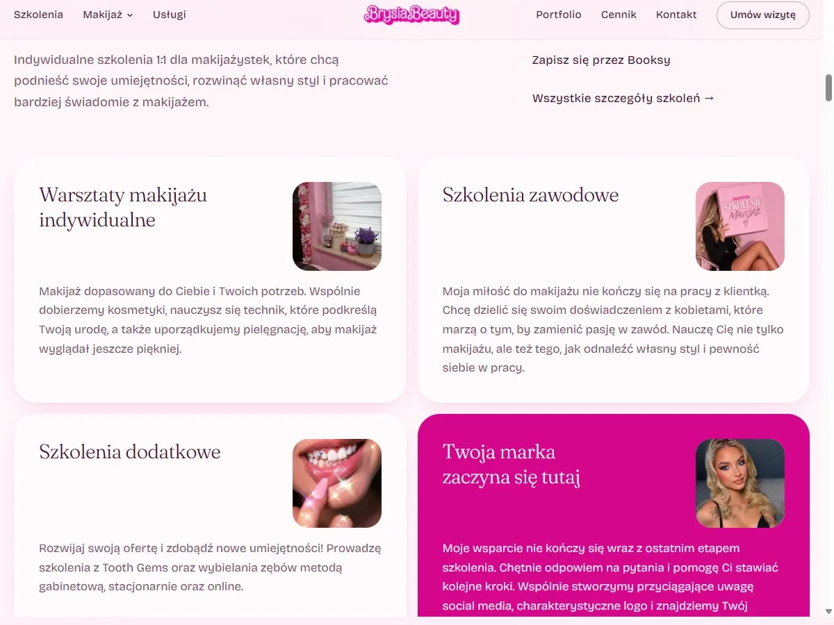 Sekcja szkoleń dla makijażystek na stronie Brysia Beauty