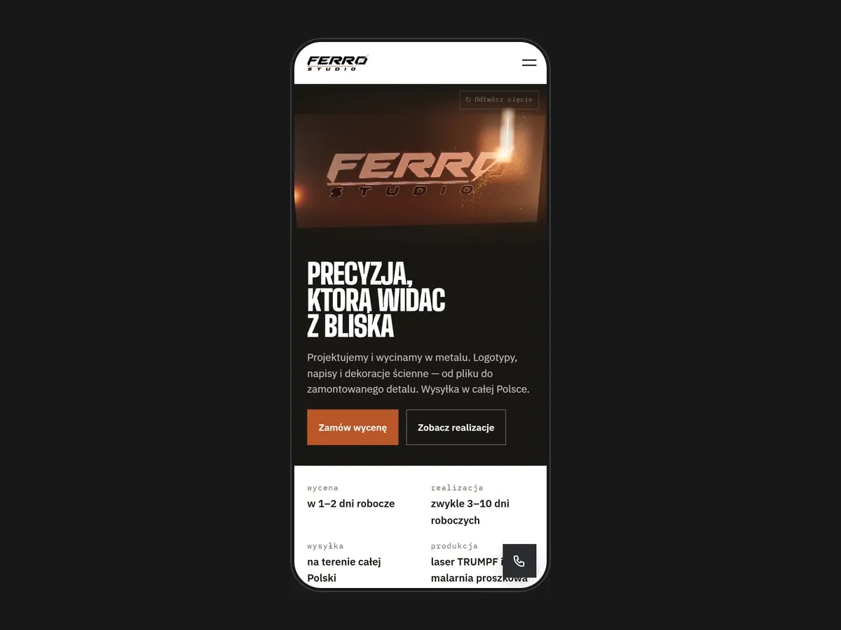 Strona Ferro Studio na telefonie